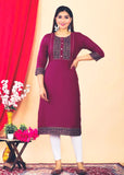 Maroon Embroidered Straight Kurti for Women | Ethnic Wear | XS to 5XL