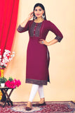 Maroon Embroidered Straight Kurti for Women | Ethnic Wear | XS to 5XL